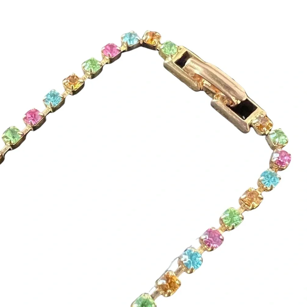 Rainbow Emerald Shaped Crystal Gold Tone Bracelet - Picture 7 of 9